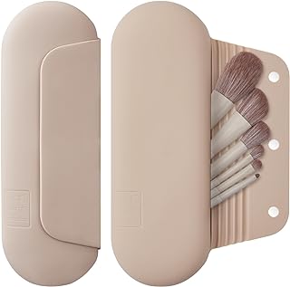 HJYLMM Silicone Makeup Brush Holder Travel Cosmetic Bag：Soft Portable Cosmetic Face Brushes Holder with Upgrade Anti-Fall Out Magnetic Closure, Large Travel Makeup Brush Case - Walnut