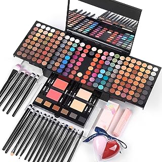 Makeup Gift Sets For Women - 190 Colors Makeup Palette Include Eyeshadow, Blushes, Eyebrow Powder,Eyeliner Pencil,Mirror+20Pcs Makeup Brushes+Eyeshadow Primer+2Pcs Heart Shape Sponge Puff Make Up Set