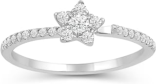 Jewelili Enchanted Disney Fine Jewelry 10K White Gold 1/4 Cttw Diamond Tinkerbell Promise Ring