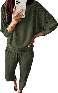 PRETTYGARDEN Women's Fashion Outfits 2 Piece Sweatsuit Solid Color Long Sleeve Pullover Long Pants