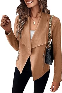 PRETTYGARDEN Women's Faux Suede Jackets 2023 Fall Clothes Long Sleeve Open Front Cropped Coat Outwear