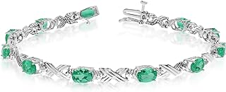 BillyTheTree Jewelry 14K White Gold Oval Emerald and Diamond Bracelet