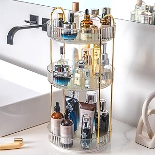 360 Rotating Makeup Organizer, Bathroom Makeup Cosmetic Display Case for Bedroom Dresser, Vanity Countertop Spinning Round Cosmetics Storage for Perfume Lotions Skin Care Lipsticks 3 Tier
