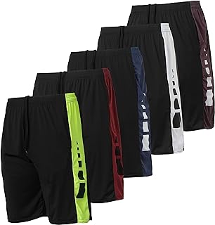 Real Essentials 5 Pack: Men's Dry-Fit Sweat Resistant Active Athletic Performance Shorts