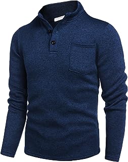 COOFANDY Men's Casual Henley Pullover Sweatshirt Thermal Fleece Slim Fit Sweater