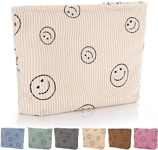 Wudimeitt Cosmetic bag Makeup bag Preppy Cute Pencil pouch Corduroy Toiletry bag for women travel essentials (Beige)