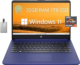 HP 2022 14” HD Touchscreen Laptop, AMD Ryzen 7-5700U, 32GB RAM, 1TB PCIe SSD, AMD Radeon Graphics, HD Webcam, WI-FI 6, Bluetooth, HDMI, Blue, Windows 11, 32GB USB Card