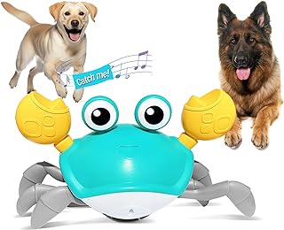 HONGID Crawling Crab Dog Toys,Escaping Crab Dog Toy with Obstacle Avoidance Sensor,Interactive Dog Toys with Music Sounds & Lights for Dogs Cats Pets,Christmas Toy Gift for Puppy/Small/Medium Dogs