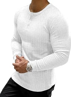 Muscle Cmdr Men's Ribbed Henley Shirt Slim Fit Muscle Shirt Fitted Cotton Short&Long Sleeve Casual T-Shirt