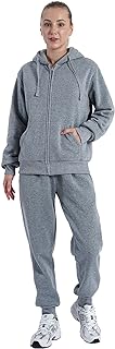 Facitisu Women Fleece Sweatsuit 2 Piece Outfit Winter Warm Sherpa Lined Tracksuit Zip Up Hoodie Sweatshirts and Sweatpants