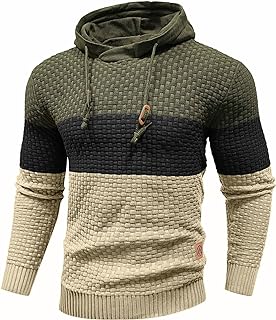 Zaitun Mens Hooded Sweatshirt Long Sleeve Solid Knitted Hoodie Pullover Sweater