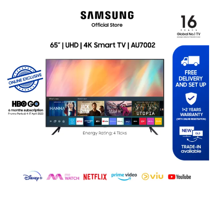 [Bulky] [Online Exclusive] Samsung 65" AU7002 UHD 4K Smart TV (2022) 4 Ticks / 36 Months Warranty