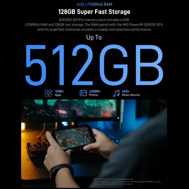 DOOGEE S61 Pro Rugged Phone, Night Vision Camera, 6GB+128GB, MIL-STD-810G, Dual Back Cameras, Side Fingerprint Identification, 6.0 inch Android 12.0 MTK Helio G35 Octa Core up to 2.3GHz, Network: 4G, 