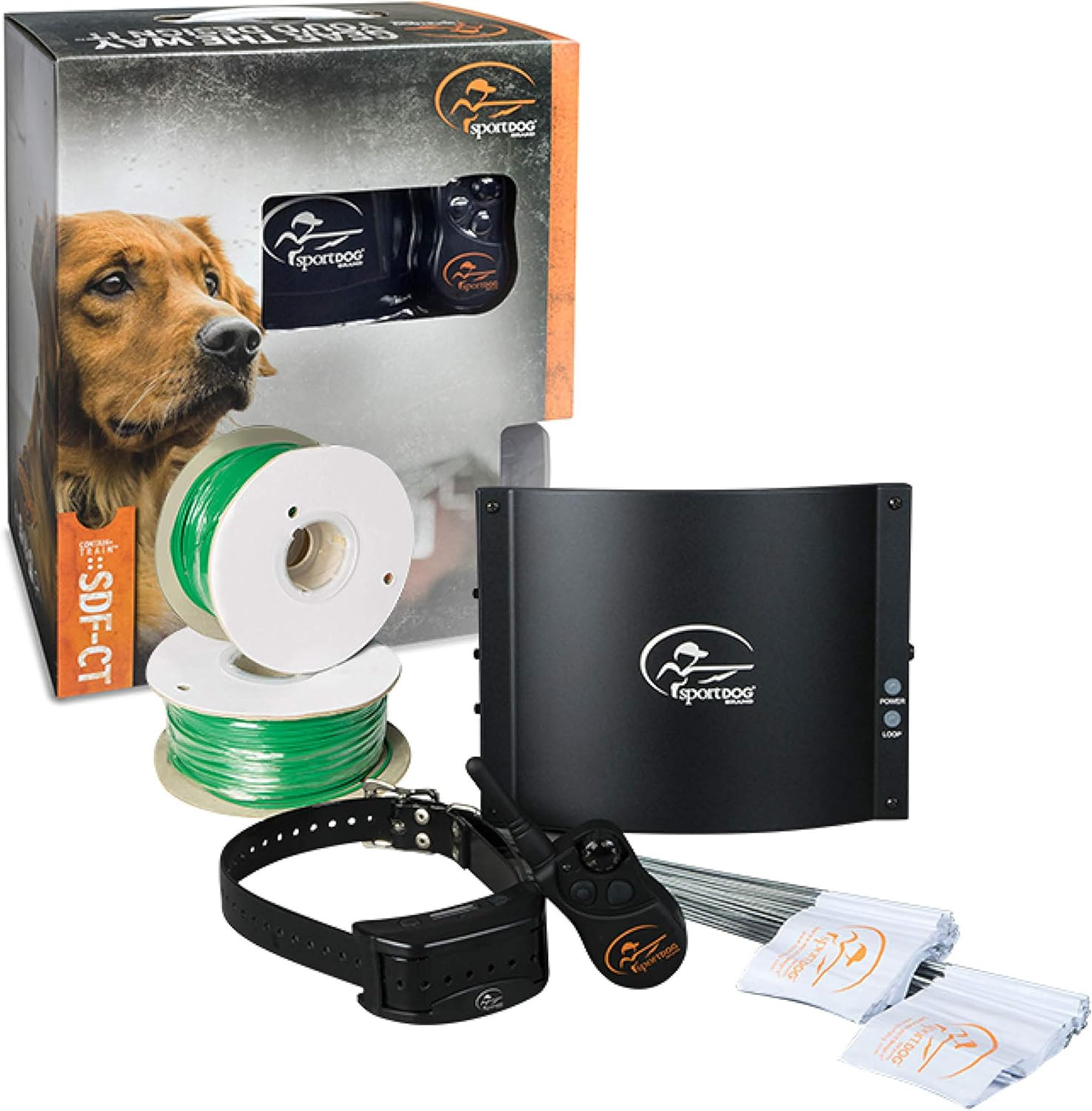 SportDOG Brand Includes + Train System - Ground Fence and Remote Trainer - Waterproof Rechargeable Collar - Tones, Vibrations and Shocks - Parent Company from INVISIBLE FENCE Brand - 100 Acre Capacity