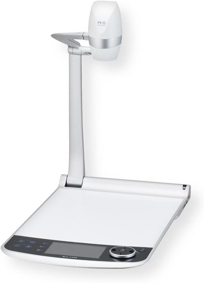 Elmo 1366 Model PX-10 Document Camera, 5" High-Resolution LCD Monitor, Touch-Screen Navigation, 288x Zoom, 12 Megapixel CMOS, 1000 TV Lines Resolution, Magnetic Baseplate (Renewed)