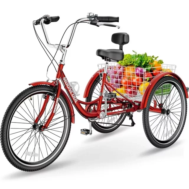 Lilypelle Adult Tricycles 7 Speed 20/24/26 Inch Three Wheel Bike Cruiser Trike with Low-Step Through Frame/Large Basket for Men, Women, Seniors