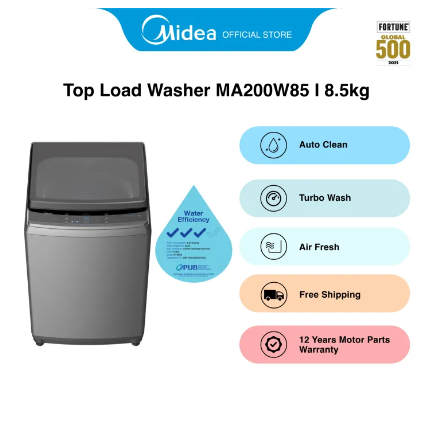 [Bulky] Midea MA200W85 Grey Top Load Washing Machine, 8.5kg, Water Efficiency 3 Ticks