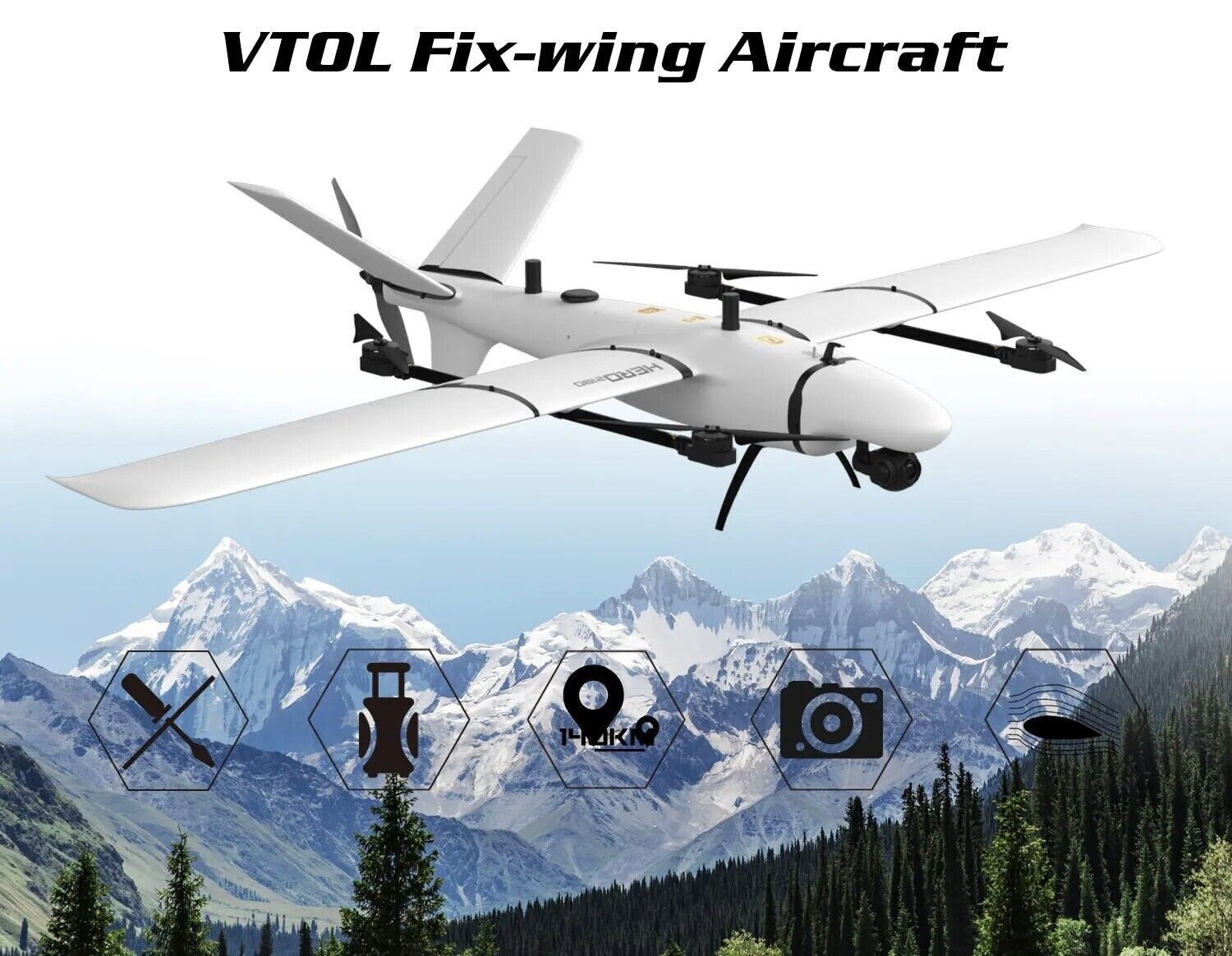 1Kg Load UAS Hybrid Fixed Wing VTOL UAV Inspection Drone Survey Mapping Aircraft