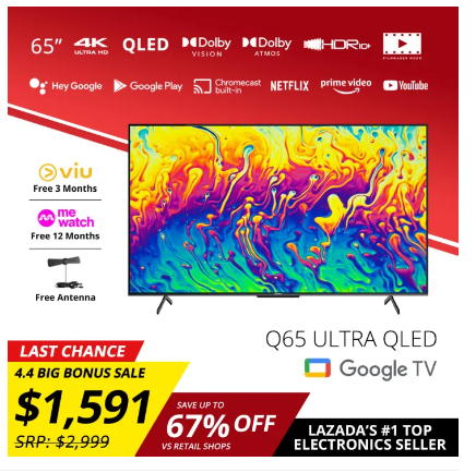 PRISM+ Q65 Ultra | 4K QLED Google TV | 65 inch | Quantum Colors | Google Playstore | Inbuilt Chromecast | HDR10 | IPS Panel | ZeroBezel | 4K Netflix & Youtube | Dolby Audio | DTS TruSurround | Digital