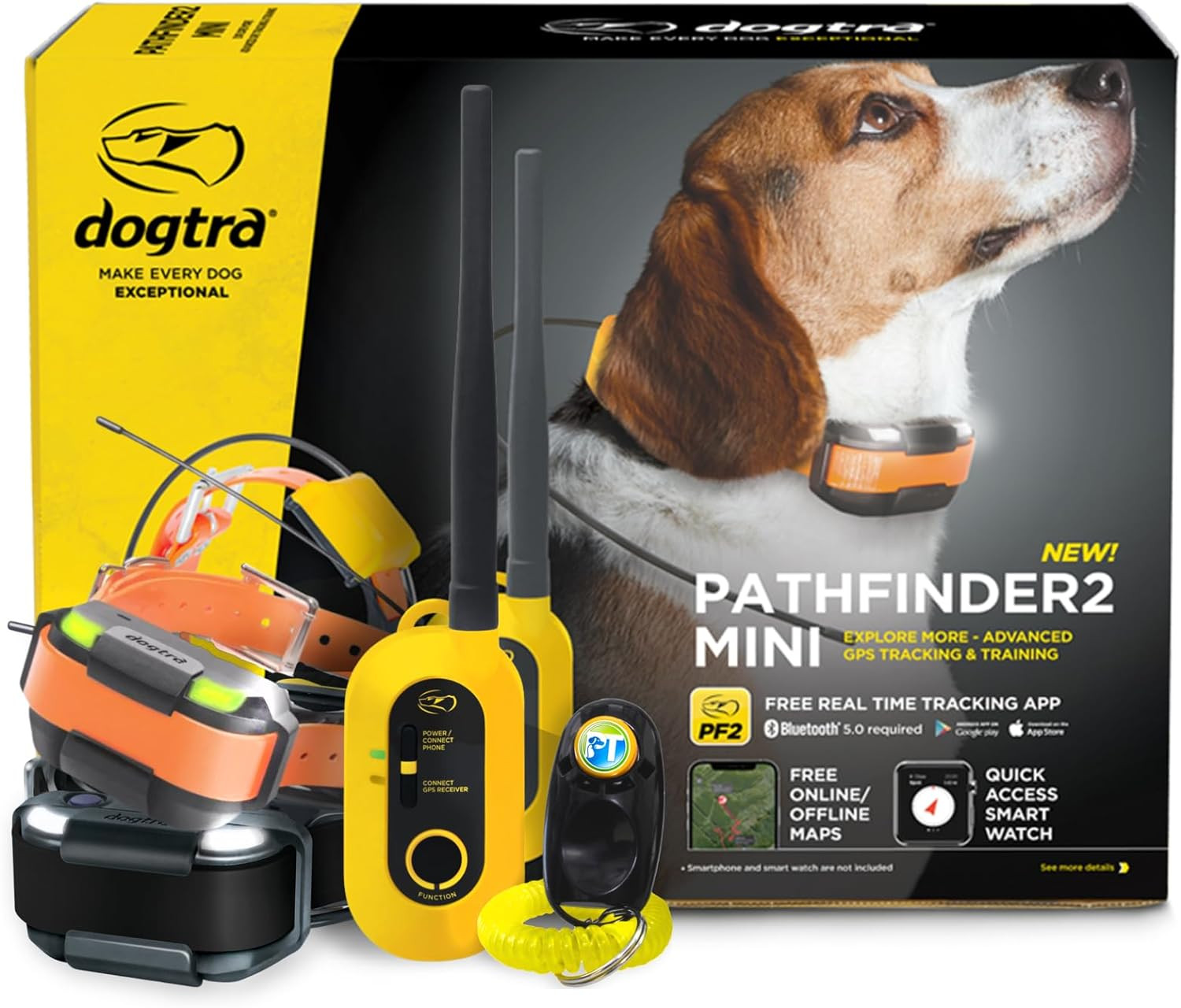 Dogtra Pathfinder2 Mini - 4 Miles (Approx. 10.2 km) GPS Tracker, 2 Dog Hunting Training Collar with Remote Control, Rechargeable, GEO Fence Electronic Fence Training Collar for Small, Medium and Large