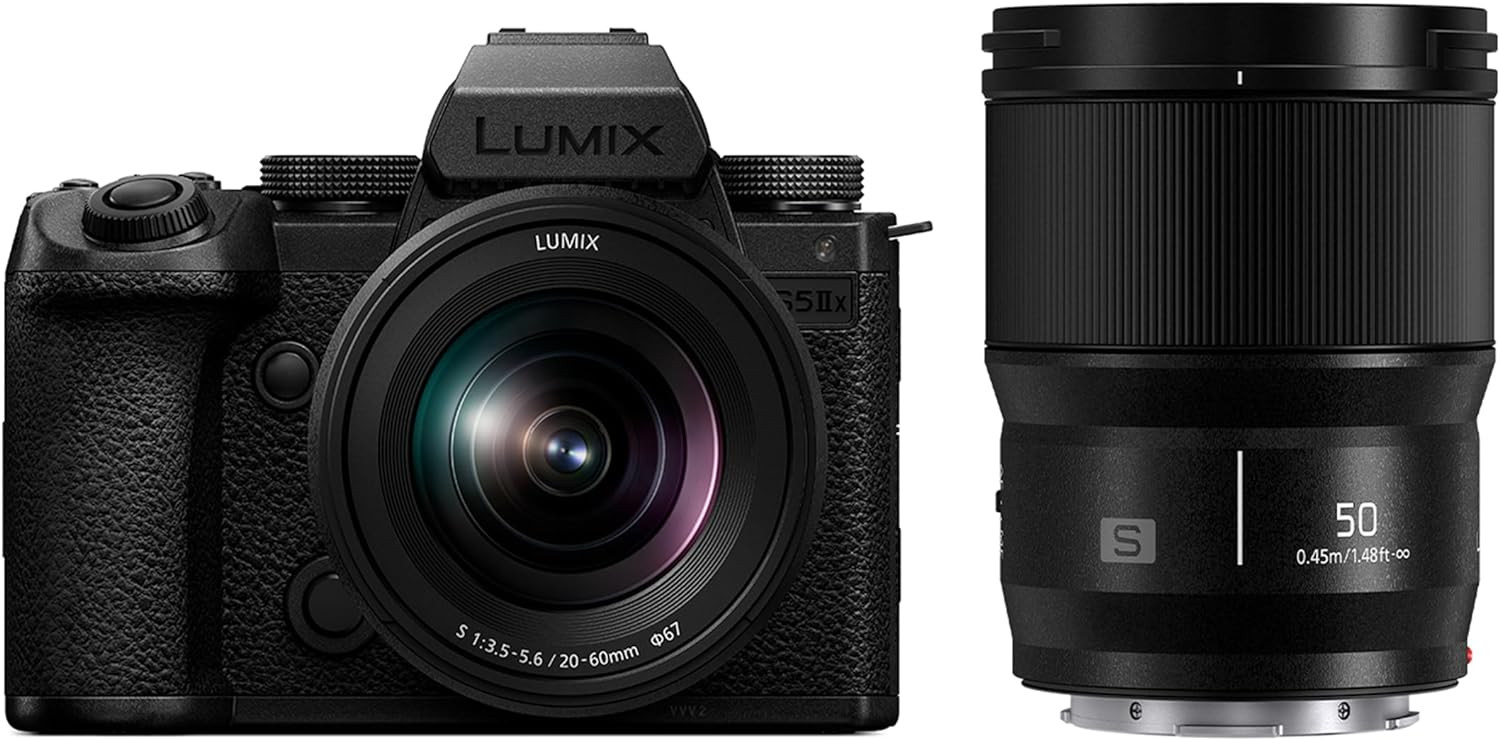 Panasonic LUMIX S5IIX Mirrorless Camera, 24.2MP Full Frame Phase Hybrid AF, Unlimited Recording, 5.8K Pro-Res, RAW Over HDMI, IP Streaming, 20-60mm F3.5-5.6 + 50mm F1.8 Lenses-DC-S5M2XWK